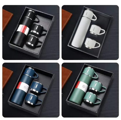 Stainless Steel Vacuum Flask Set – 500ml With 3 Cups