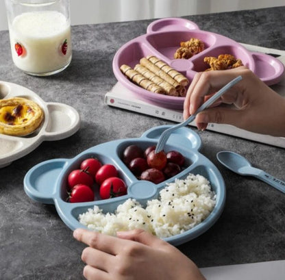 5 Piece Multi Color Panda Plates With 3 Spoons And 2 Forks