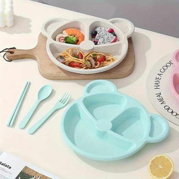 5 Piece Multi Color Panda Plates With 3 Spoons And 2 Forks