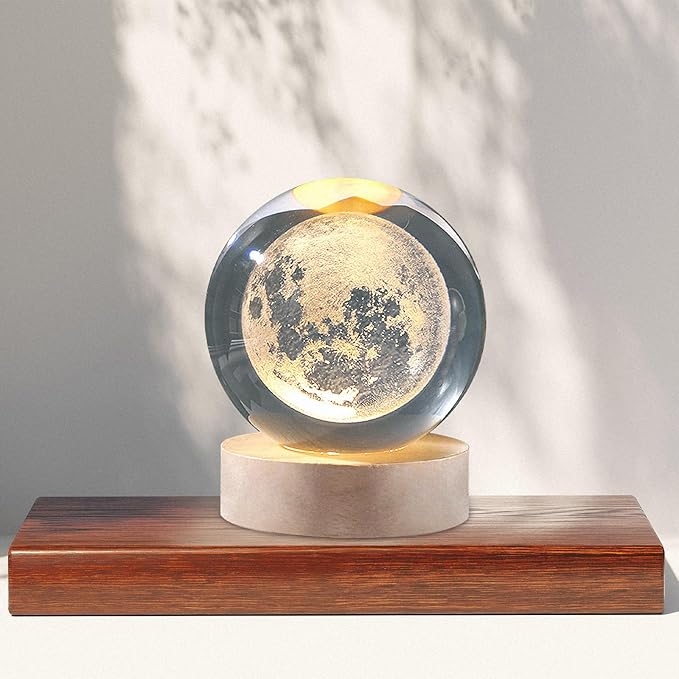 3d Galaxy Solar System Crystal Ball Night Light With Wooden Base