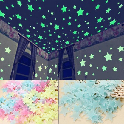 Pack Of 100 – Multicolor 3d Glowing Star Night Dark Room Decor