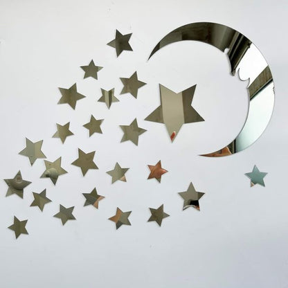 15 Stars And 1 Moon Silver Acrylic Wall Mirror