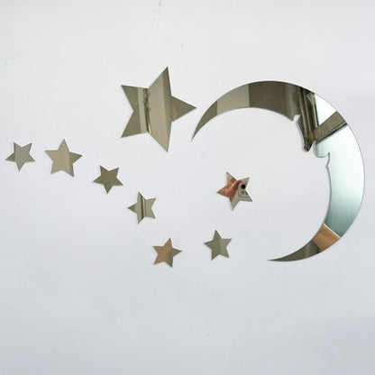 15 Stars And 1 Moon Silver Acrylic Wall Mirror