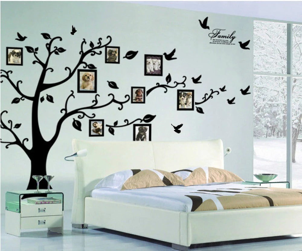 Large 200x250cm / 79x99in Black 3d Diy Photo Tree Wooden Wall Decals