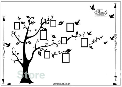 Large 200x250cm / 79x99in Black 3d Diy Photo Tree Wooden Wall Decals